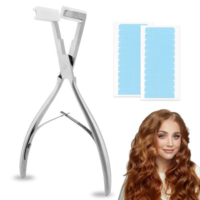 LVOERTUIG Tape in Hair Extension Tools Kit, Flat Surface Stainless Steel Tape in Hair Extensions Plier + 2 Hair Extension Tape,Tape in Pliers, Hair Extensions Styling Tools(COLOR:Silver)
