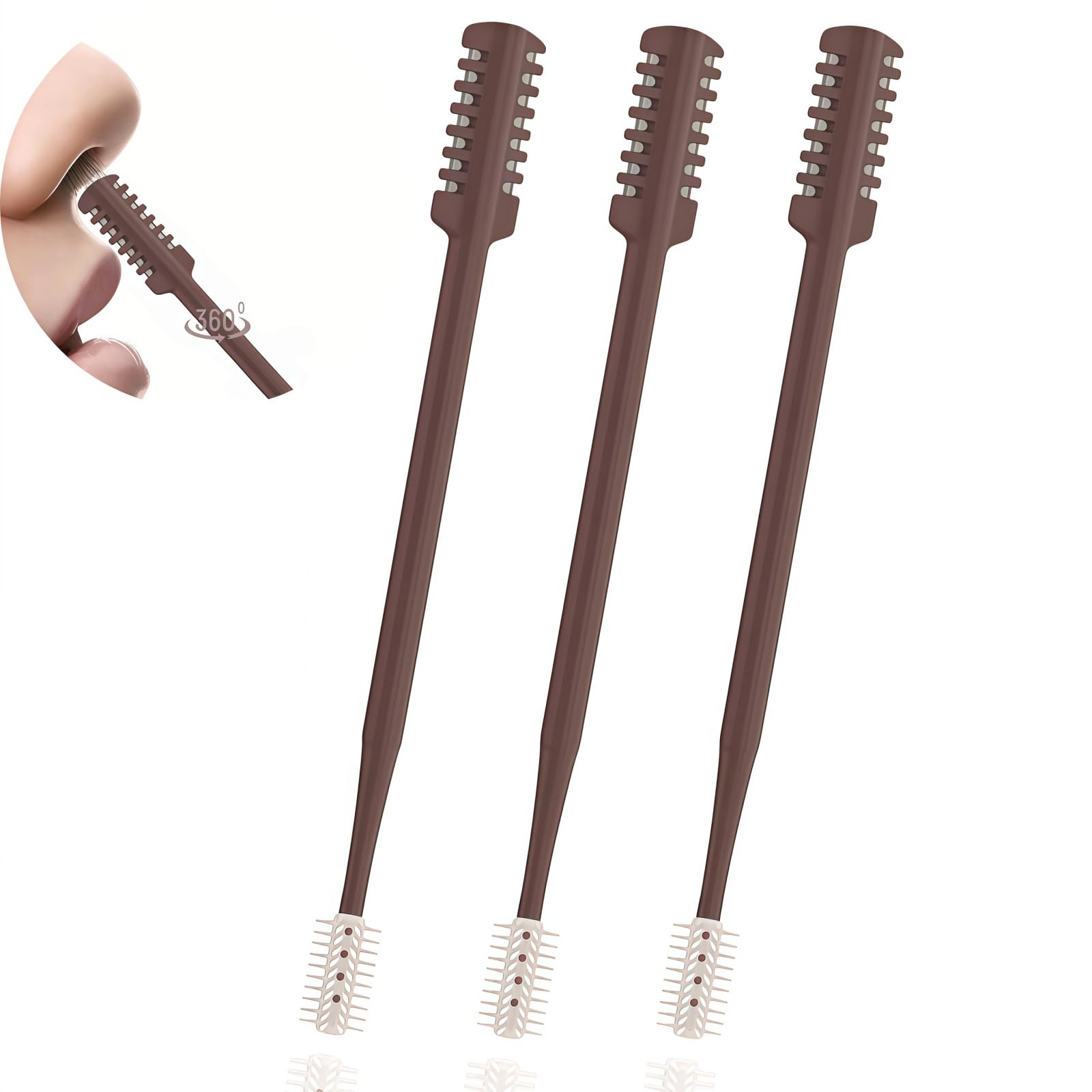 2026 Upgraded 2-in-1 Nasal Hair Cutter, 360° Rotating Double-Sided Blade, Washable Portable Grooming Tool for Men & Women, Travel Essential, 3-Pack (Coffee)