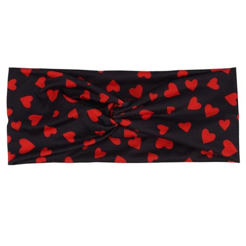 6 Piece Valentine's Day Headbands, Black Red Pink Wide Turban Head Wraps, Stretchy Non Slip Hair Bands with Love Lip Heart XOXO Pattern for Women