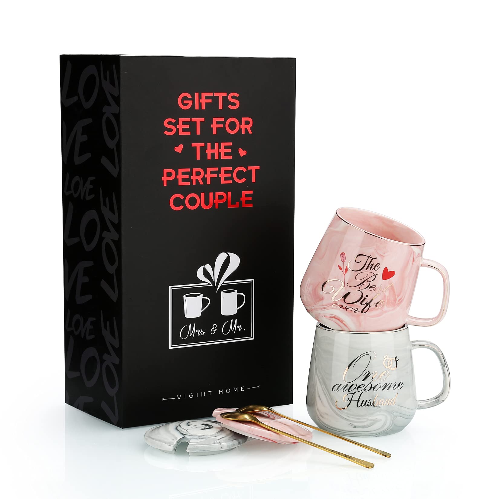 One Awesome Husband, The Best Wife Ever Coffee Mugs Mr Mrs Gift Set - Unique Anniversary Engagement Wedding Gifts for Couples - Funny Idea for Lovers Friends Parents Housewarming -15 OZ