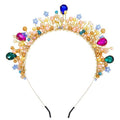 Kesvb Rhinestone Headband Colourful Pearl Crown Headpiece Flower Wedding Bridal Jewelry Hair Accessories for Women