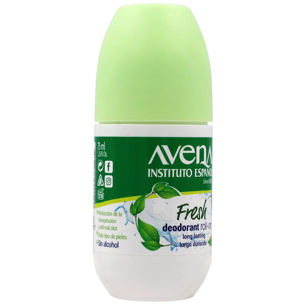 Instituto Espanol Avena Deodorant Roll-On Fresh, Anti-Perspirant, Long-Lasting, Non-Alcohol, Oat Extract, 2-Pack of 2.53 FL Oz Each