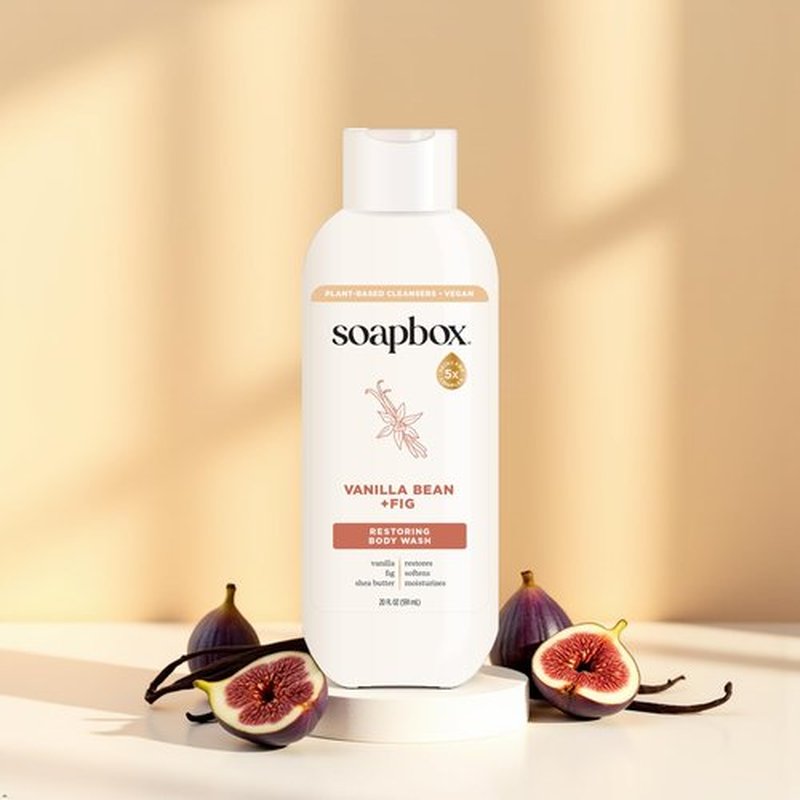 Soapbox Body Wash, Vanilla Bean & Fig Liquid Body Wash, Moisturizing Soap with Shea Butter, Vegan Duo Pack of 2 Soap Bottles, 20oz Each