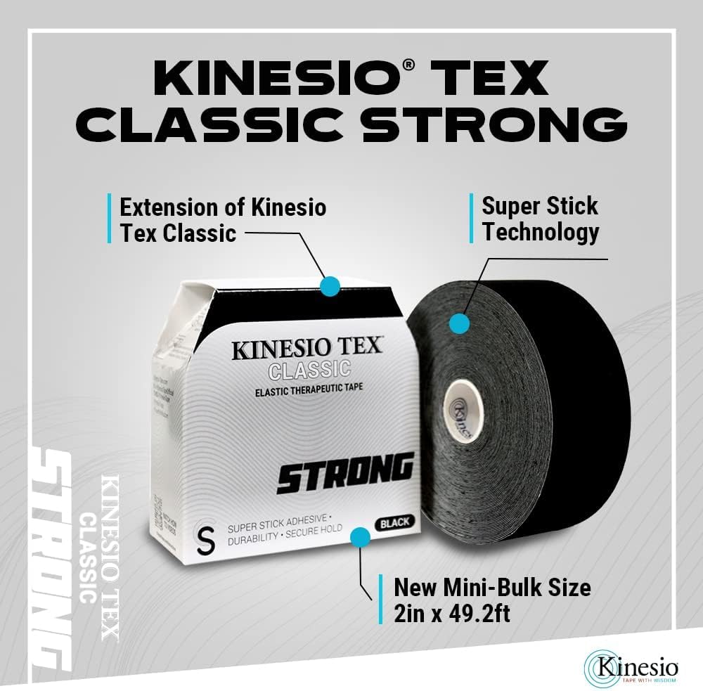Kinesio Tape - Tex Classic Strong - Elastic Therapeutic Athletic Tape - Super Stick for Extended Wear - 2 in. x 49.2 ft Roll