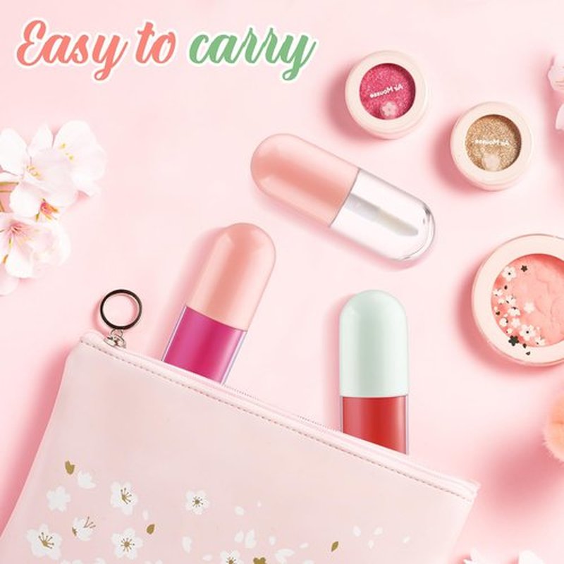 BOSMIOW 20pcs 5ml Mini Clear Plastic Lip Gloss Tubes Empty Capsule Shaped Lipbalm Bottle Travel Size Lipstick Tubes,DIY Lip Gloss Container Vials with Wand Brush,2Colors