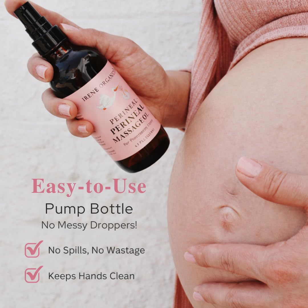 Organic Perineal Massage Oil Spray by Irene Organics for Pregnancy and Postpartum - Prevention for Perineum Tearing, All Natural, Pregnancy Third Trimester Must Haves for Childbirth