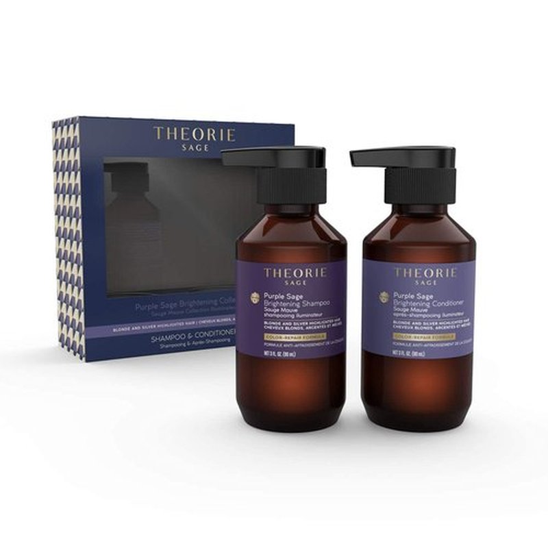 Theorie Purple Sage Travel Set - Brightening Shampoo & Conditioner Minis - Color Repair Formula | 90mL Each