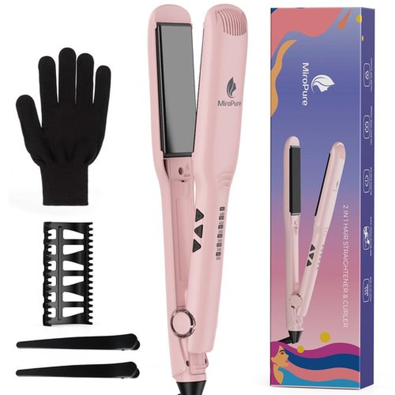 MiroPure 1.5 Inch Flat Iron, Hair Straightener with 30S Fast Heating & 60min Auto Shut-Off, Hair Straightener and Curler 2 in 1 with 3D Ceramic Floating Plates