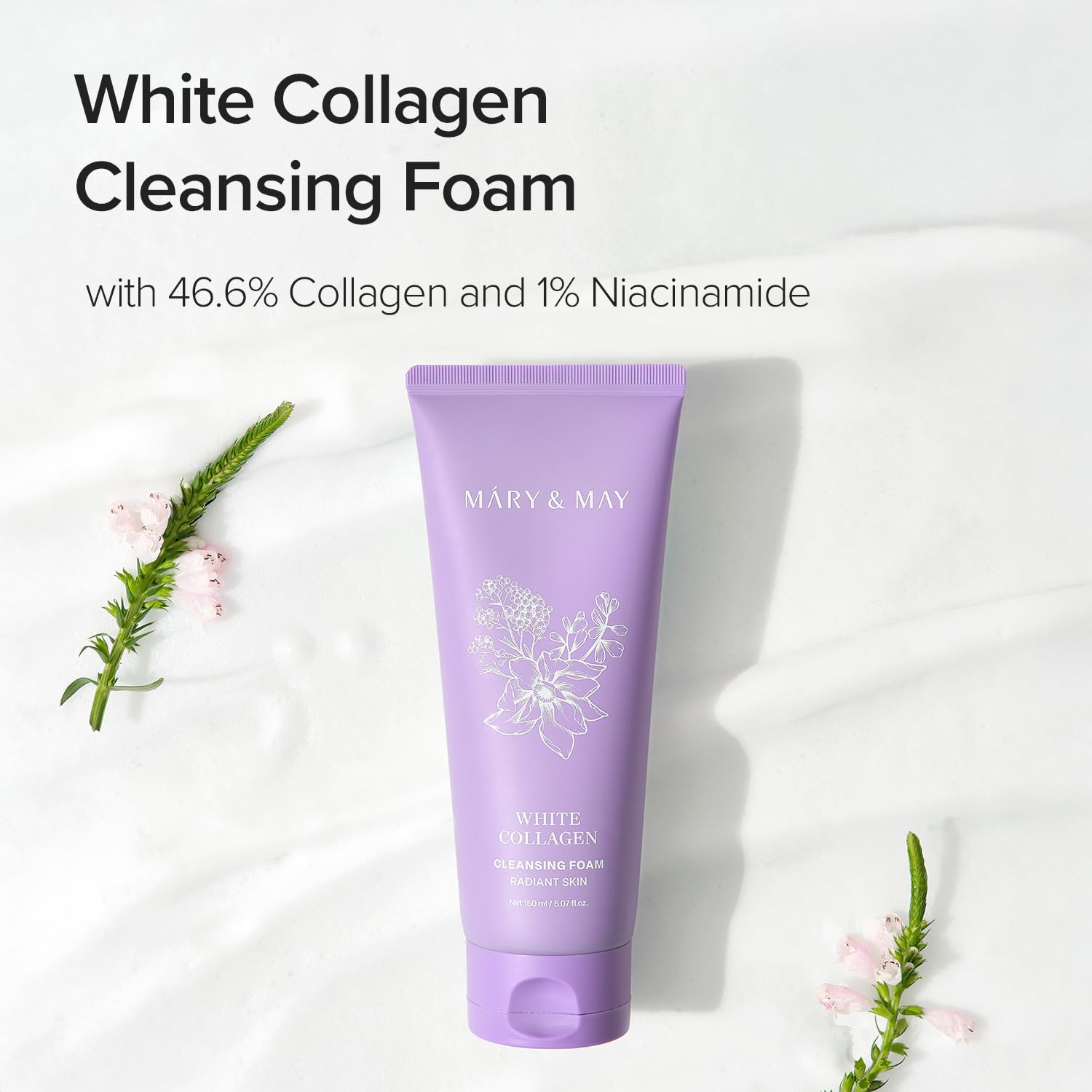 Mary&May White Collagen Cleansing Foam Duo Twin Pack - Deep Cleansing, Hydrating Formula for Firm and Radiant Skin with Niacinamide - Korean Skincare, EWG Green Grade, Hypoallergenic, 10.14 Fl Oz