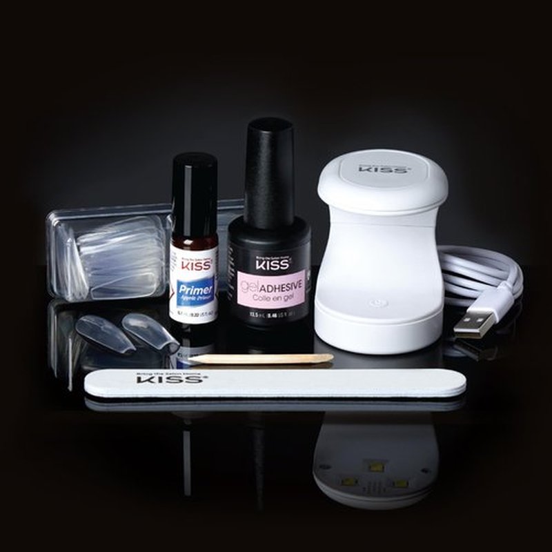 KISS GelPress Professional Gel Nail Starter Kit, Includes 56 Pre-Sculpted Gel Nail Extensions, UV Gel, 1 LED Lamp, 6.7 mL Primer, 1 Nail File, 1 Manicure Stick