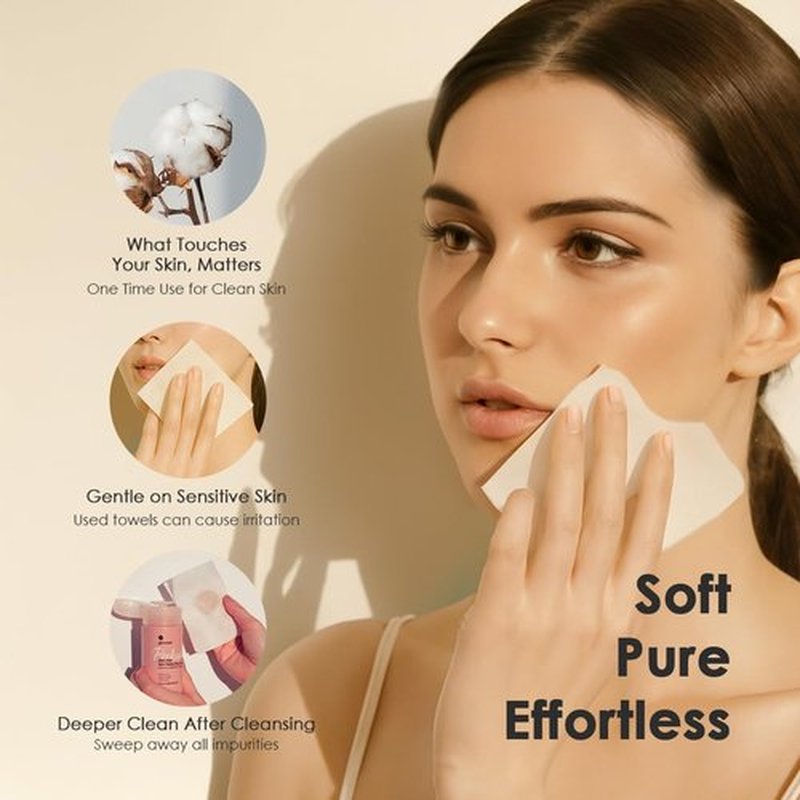 glowiest Daily Ritauls Facial Cotton Towels - Daily Essentials, Biobased Face Towel, Disposable Face Towelette, Makeup Remover Dry Wipes, 1 Pack, 80 Ct (Small)