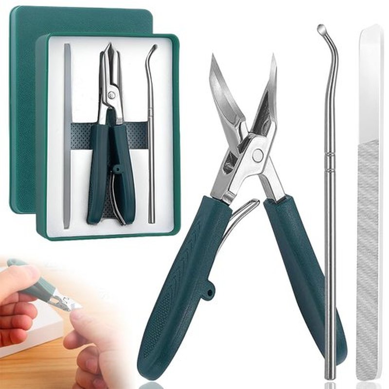 2025 New Eagle Beak Beveled Nail Clippers, Wide Angle Design, Long Handle Anti-Splash Paronychia Nail Clippers, Unisex Suitable for Thick Nails and Paronychia (3-Pack, Green)