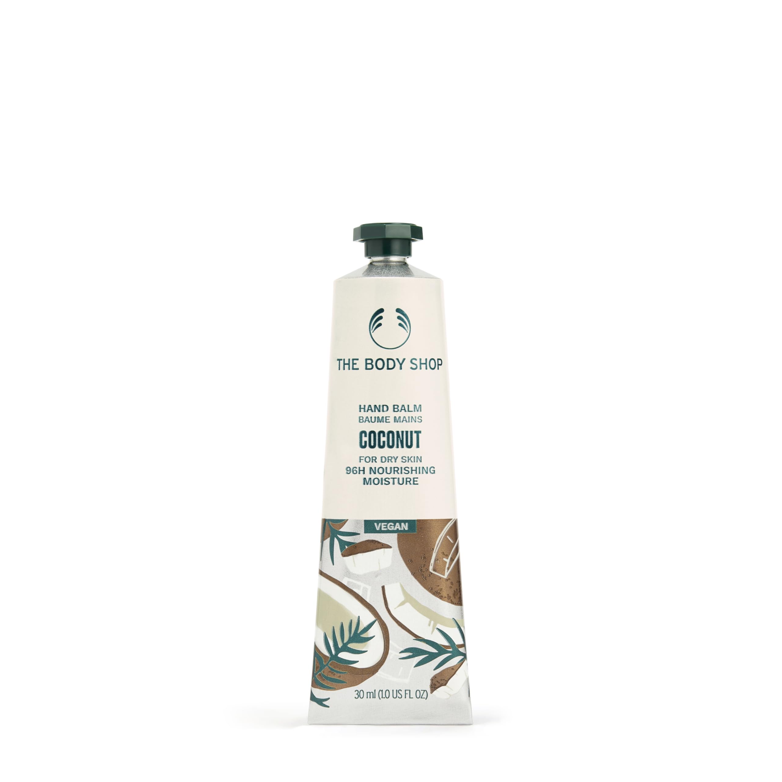The Body Shop Hand Balm | 96hr Nourishing Moisture for Dry Cracked Hands | with Shea Butter, Non-greasy, Vegan, 30 ml / 1.0 oz (Coconut)
