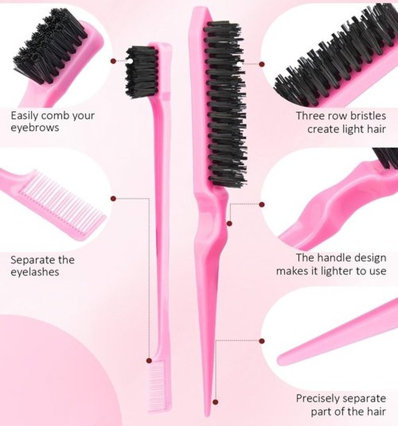 Hair Brush Set with Continuous Spray Bottle，Slick Back Hair Brush Back Brushing, Combing, Slicking Hair (PINK)