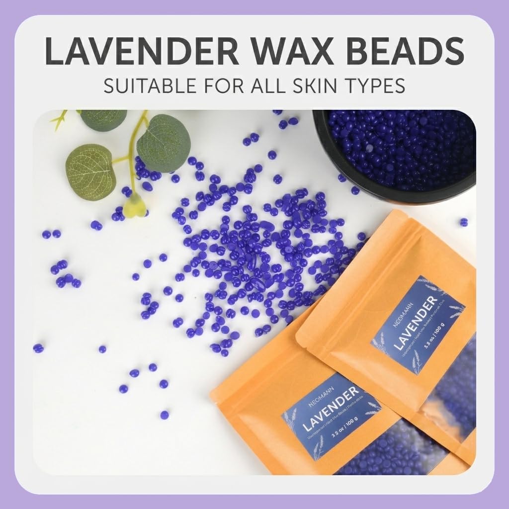 NEOMANN Brazilian and Bikini Waxing Kit for Women Hard Wax Warmer, Lavender Beads, Pre & Post Wax Spray, At Home Hair Removal Kit for Face, Legs,Body, and Underarms, Beginner Friendly