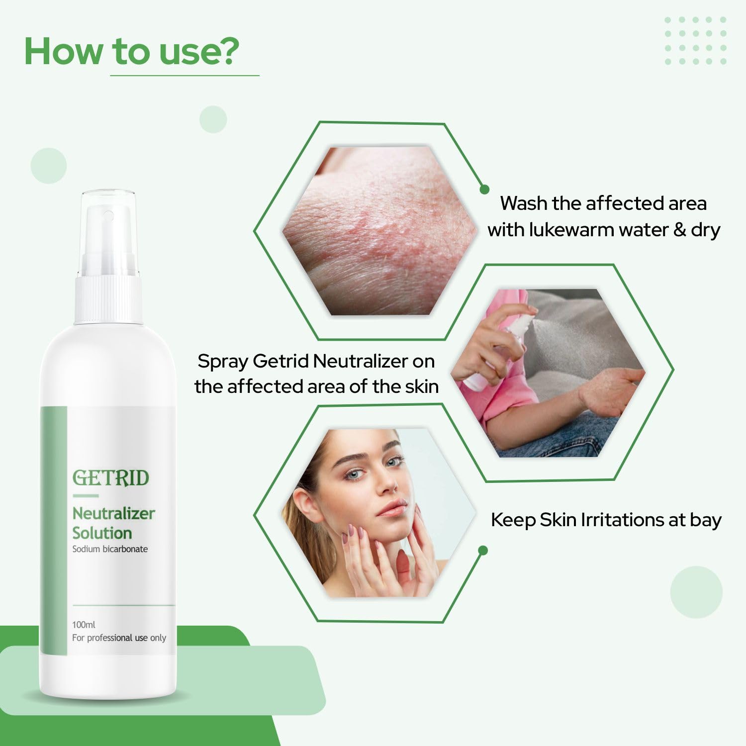 Getrid Chemical Peel Neutralizer Spray (100 ml / 33.8 fl oz) pH Balancing Sodium Bicarbonate Mist for Skin Care - Hydrating Toner for Facial Peels