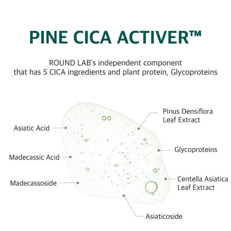 ROUND LAB Pine Calming Cica Pad 50pcs, 7cm Wide Cooling and Soothing Toner Pads with Pine Cica, BHA + LHA, and Hyaluronic Acid for Heated, Acne-Prone Skin, Multi-Zone Hydration, Korean Skincare