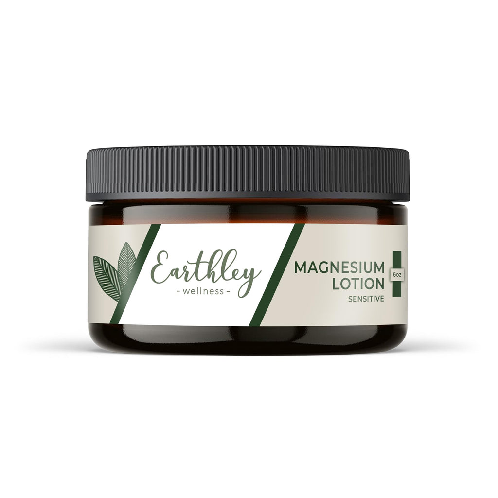 Earthley Wellness Magnesium Lotion, Body Cream for Relaxation, 3600mg per Jar, Magnesium Chloride, Beeswax & Highly Concentrated 100mg Magnesium (6oz, Sensitive)