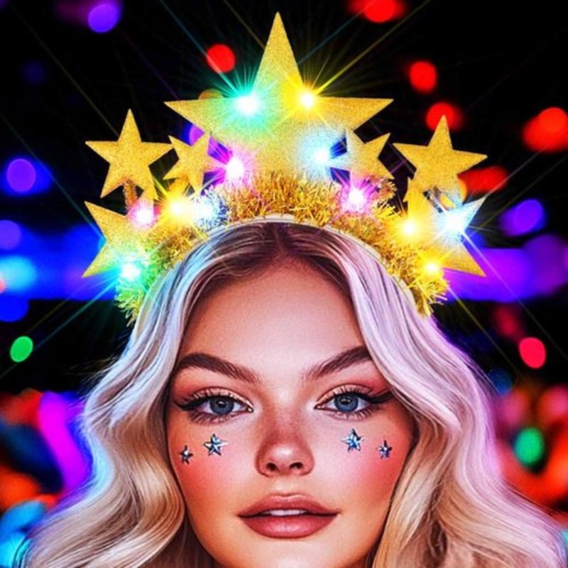 GORTIN Light up Star Headband Gold Glowing Costume Headpiece Rave Hair Accessories for Women (A-Gold, Free size)