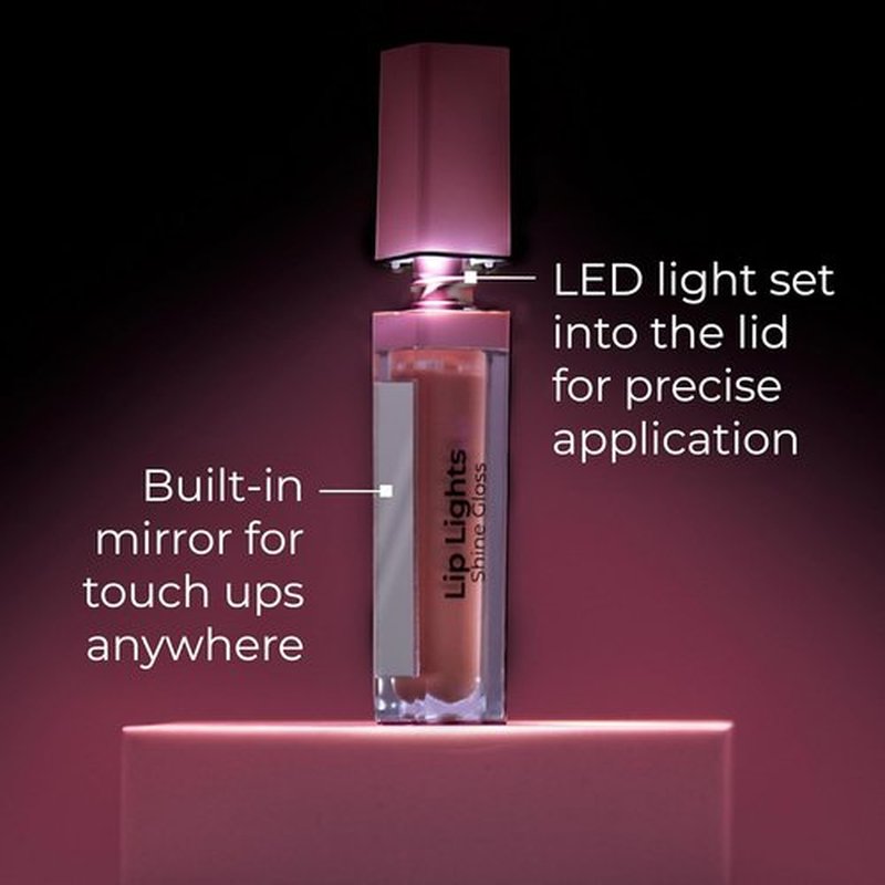 MCoBeauty Lip Lights Shine Gloss Clear - High Shine Glass Finish Lip Gloss with Built In LED Light and Mirror - Moisturizing Lightweight Non Sticky Formula for Glossy Lips - Vegan Cruelty Free Makeup