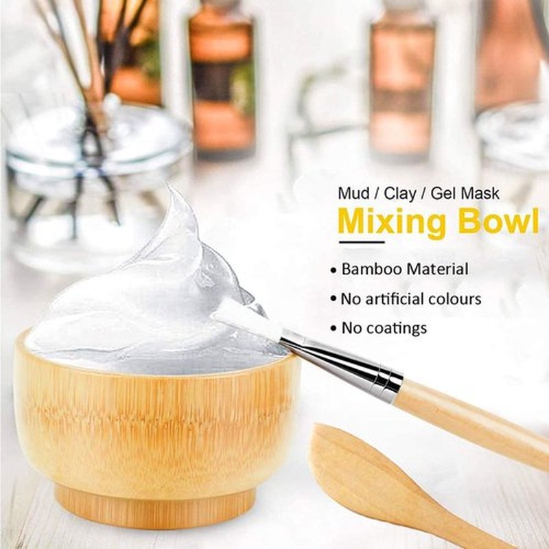 LINSINA Face Mask Mixing Bowl and Brush Set, 7 in 1 Bamboo Facial Mask Tool kits - Mask Bowl,Spatula,Spoon, Silicone Brush (yellow)
