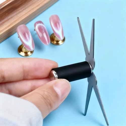 JERCLITY 1 Pieces Blue Cat Eye Magnet for Nails 3 in 1 Heart Magnet for Cat Eye Gel Polish, Cylindrical Magnets with Scissor Shaped Tools for French Cat Eye Effect