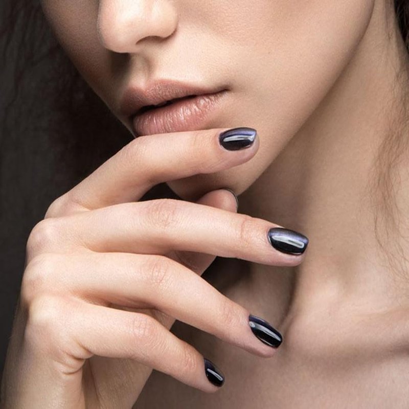 YIHONGYAN Press on Nails Square Short Fake Nails Press ons Nail Art Tips Artificial Acrylic Kit Full Cover Black Duck Mouth False Nails with Cute Bow Star Charms Design Stick on Nails Women 24Pcs