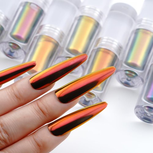 Liquid Aurora Powder Gradient Liquid Nail Powder Chrome Rainbow Mirror Effect Pigment High Gloss Nail Art Glitter Polish Kit Nail Art Accessories 9 Colors