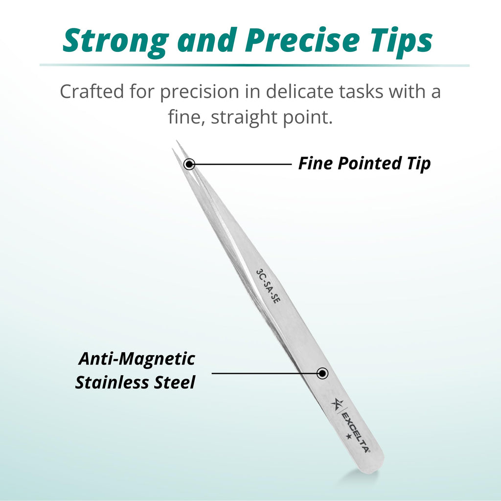 Excelta Pointed Tweezers, Ultra-Fine Precision for Hair Removal, Stainless Steel Tweezers for Ingrown Hairs and Splinters, Anti-Magnetic, Non-Rusting, Durable, Ideal for Eyebrow Shaping and Grooming