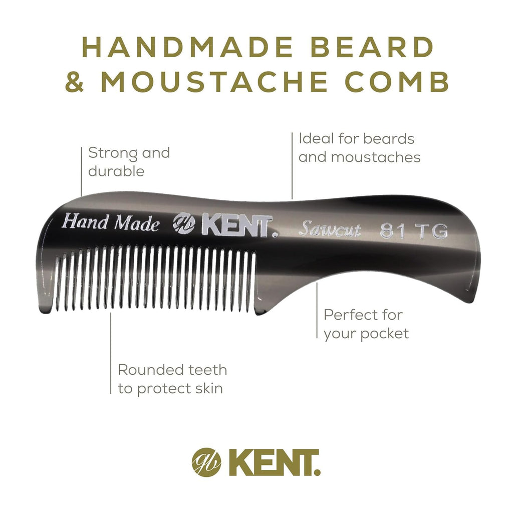Kent A 81T Black Graphite X-Small Men's Beard Mustache Pocket Comb, Fine Toothed for Facial Hair Grooming and Styling. Hand-Made of Quality Cellulose Acetate, Saw-cut Hand Polished. Made in England
