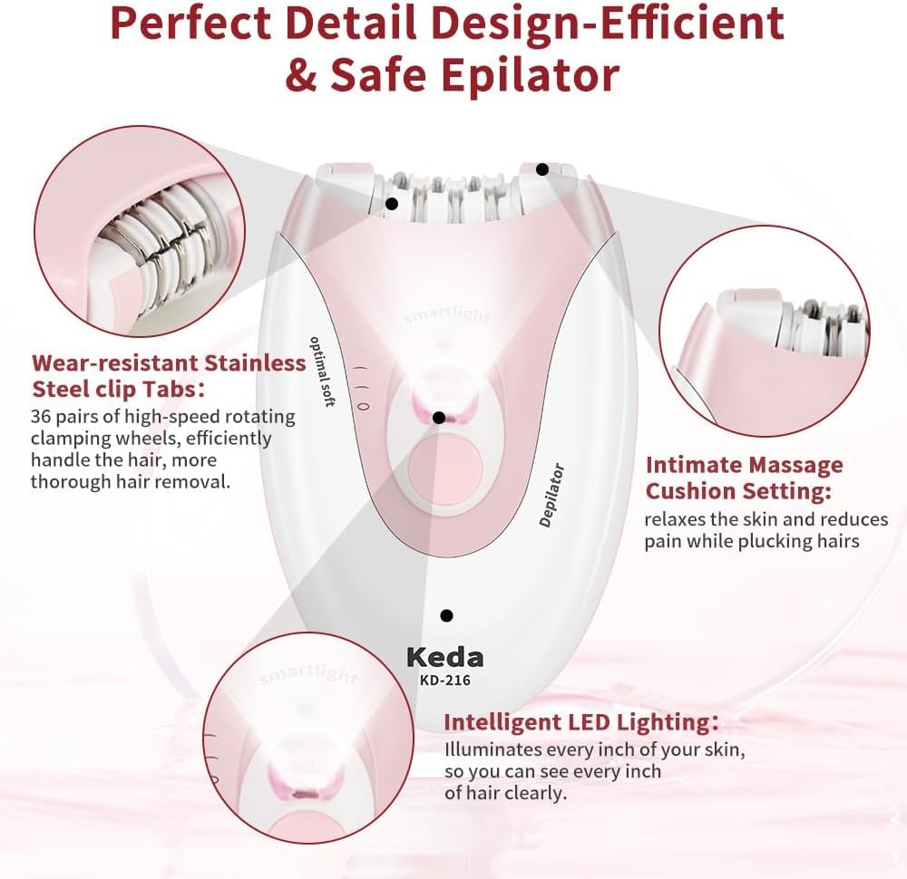 Facial Epilator, Glabours Skin Hair Remover for Women Epilators with LED Light, Two Speed Hair Removal Device, Epilator for Women, Pluxy Facial Hair Removal for Bikini Arm Legs Armpits