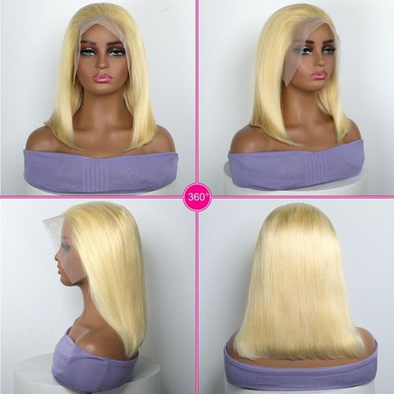 CYSDRH Blonde Bob Wig Human Hair 13x4 HD Lace Frontal Glueless Wigs Human Hair for Black Women 180 Density Pre Plucked 100% Brazilian Virgin Blonde Wigs Human Hair - 10 Inch Skinlike 613 Bob Wig