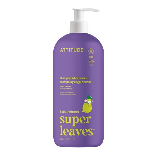 ATTITUDE Kids Shampoo & Body Wash - EWG Verified, Vegan, Plant-Based Cleanser | Vanilla & Pear, 32 Fl Oz