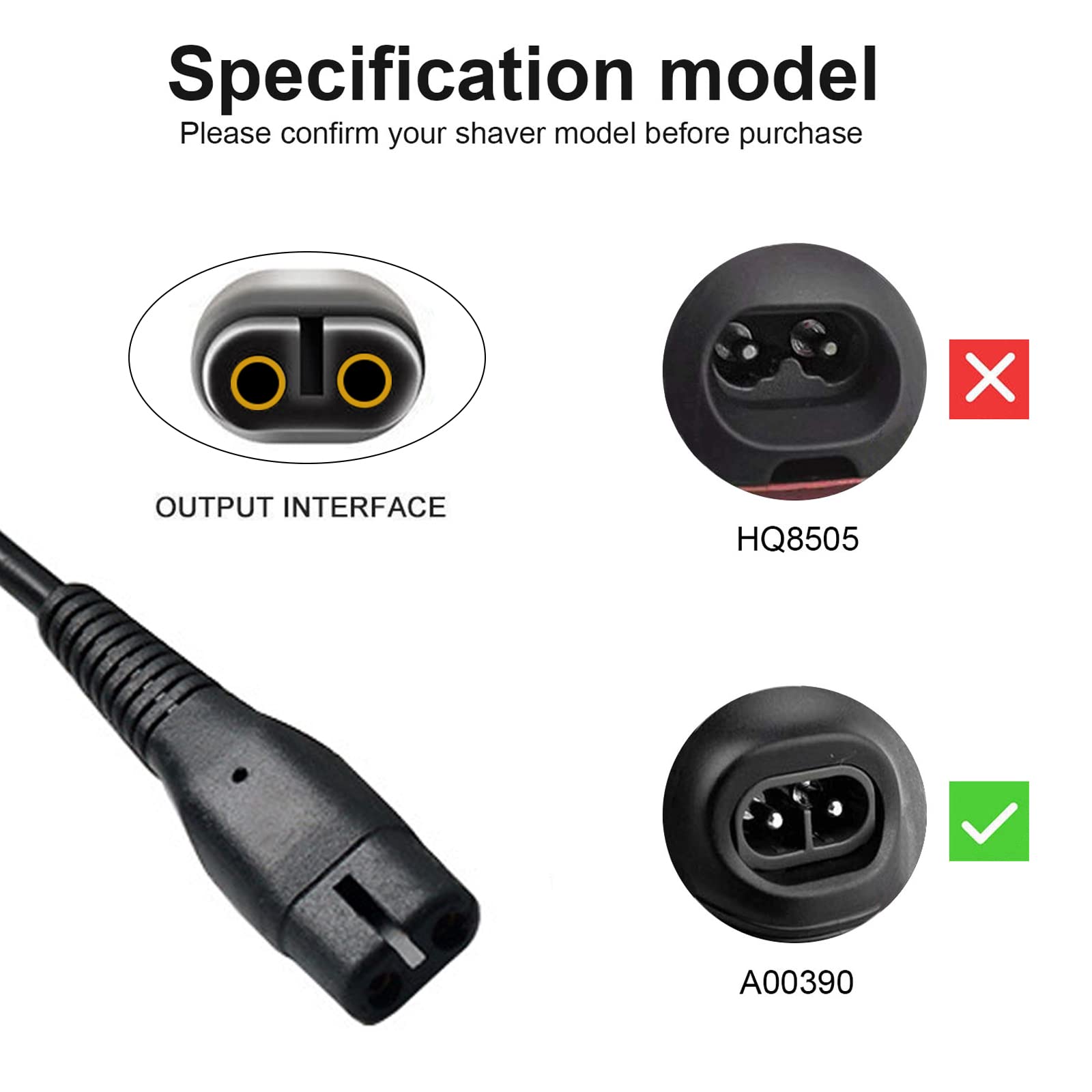 LinMei Adapter Power Cord 4.3V Compatible with Philips Norelco QP2520/90 QP2520/70 QP2520/72 A00390 BT3206 Electric Shaver Multigroom Beard Trimmer Adapter Power Charging Cord