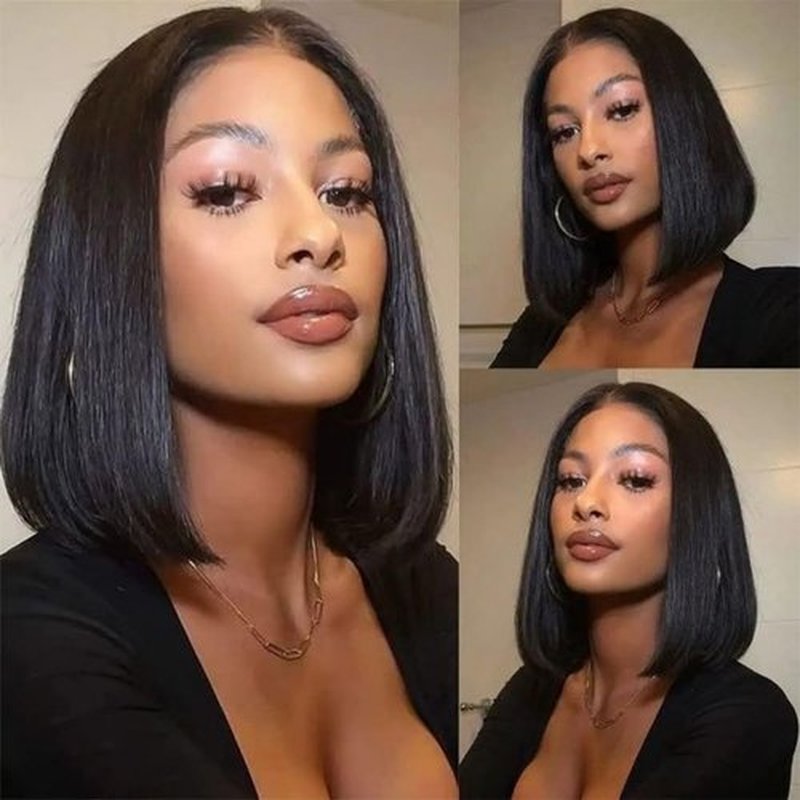 ISEE 9x6 Tpart Bob Straight Glueless Wigs Human Hair Pre Plucked Pre Cut 180% Density Drawstring Wig Human Hair Lace Front Wigs for Black Women Natural Color 12 inch