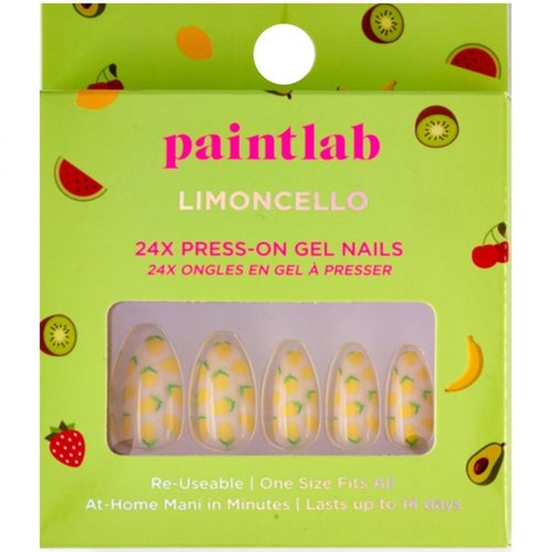 PaintLab Press-On Nails Manicure Kit, Limoncello - Almond, 24-Piece Set, Long-Lasting Fake Nails with Glue, File, Prep Pad & Cuticle Stick