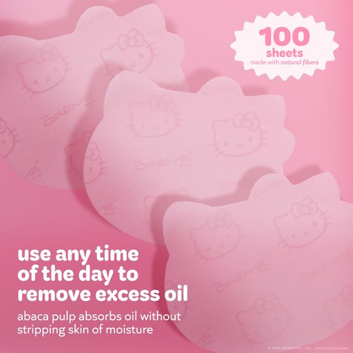 The Crème Shop x Hello Kitty Mattifying Green Tea Blotting Paper with Mirror and Puff, Absorb Excess Oil, Makeup-Friendly (100 Sheets)