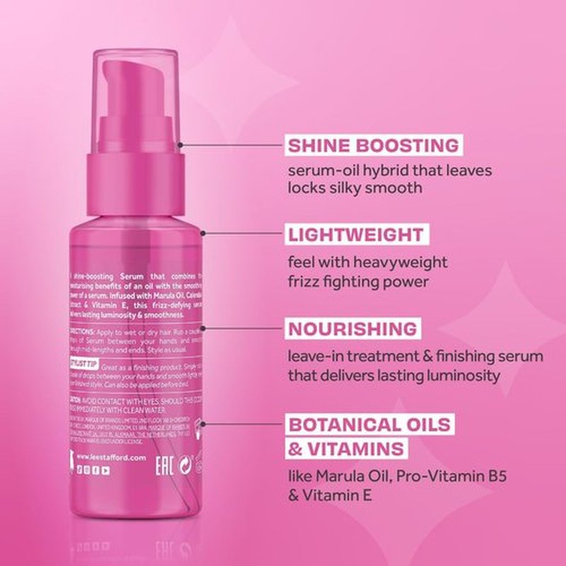 Lee Stafford Shine Hair Serum - Illuminate & Smooth Dull Strands | Anti-Frizz Styling Oil, 1.7 Fl Oz