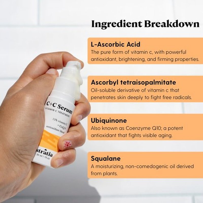 Stratia C+C Vitamin C Serum - 15% Potent Formula with 10% L-Ascorbic Acid for Bright, Even Skin - 1 Fl Oz