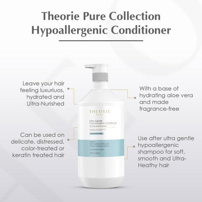 Theorie Pure Collection Hypoallergenic Conditioner - Plant-Based & Vegan - Soothes Itchy Skin - 800mL Pump Bottle