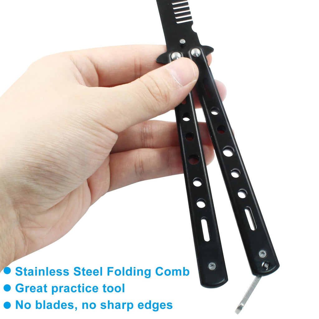 Coufce Black Stainless Steel Folding Practice Comb