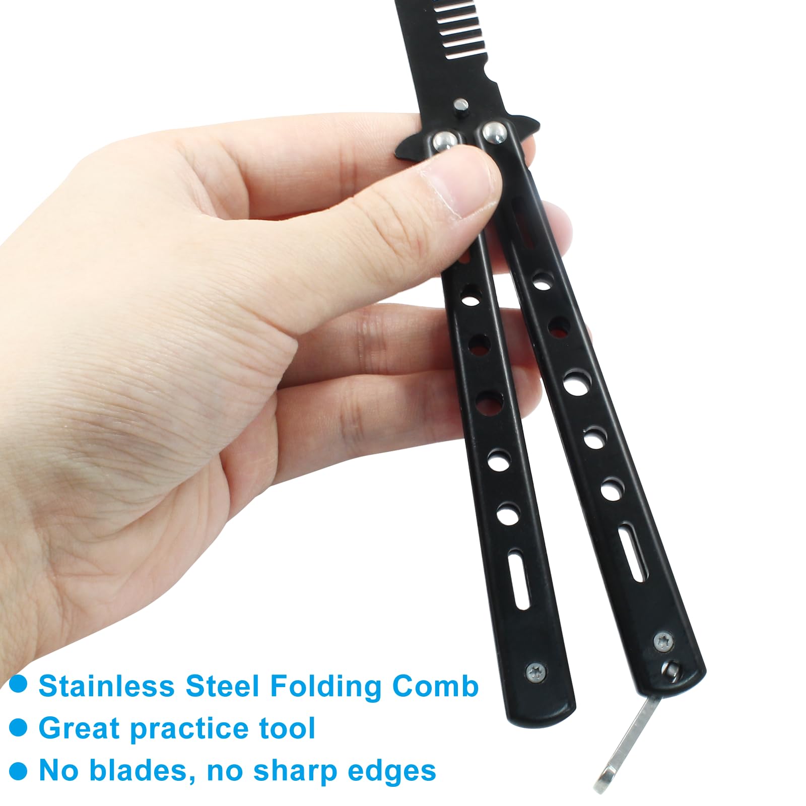 Coufce Black Stainless Steel Folding Practice Comb