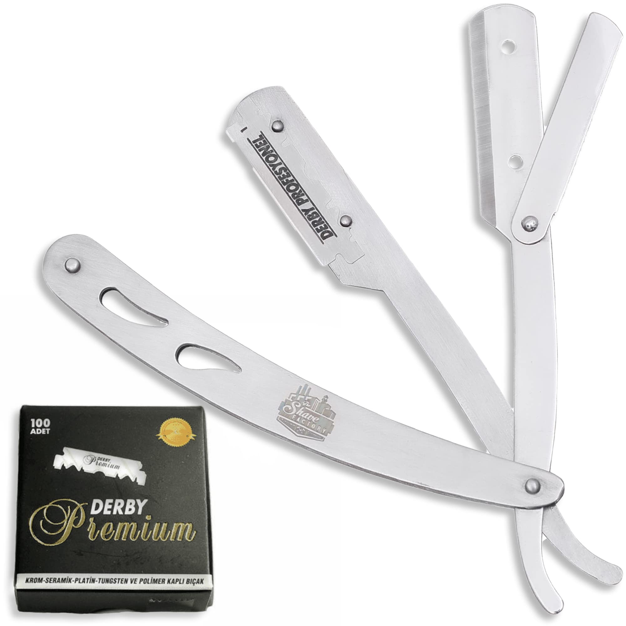 The Shave Factory Straight Edge Razor Kit - with Single Stainless Steel razors (Stell + Derby Premium)