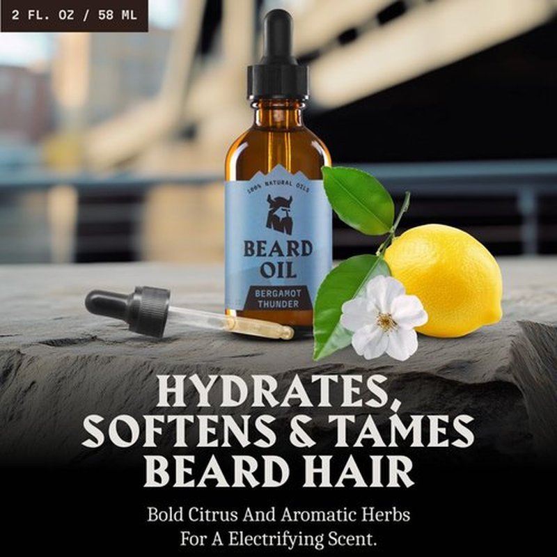 Striking Viking Beard Oil - Natural Conditioner with Almond, Tea Tree & Argan Oils for Growth | 2 Fl Oz, Bergamot Thunder
