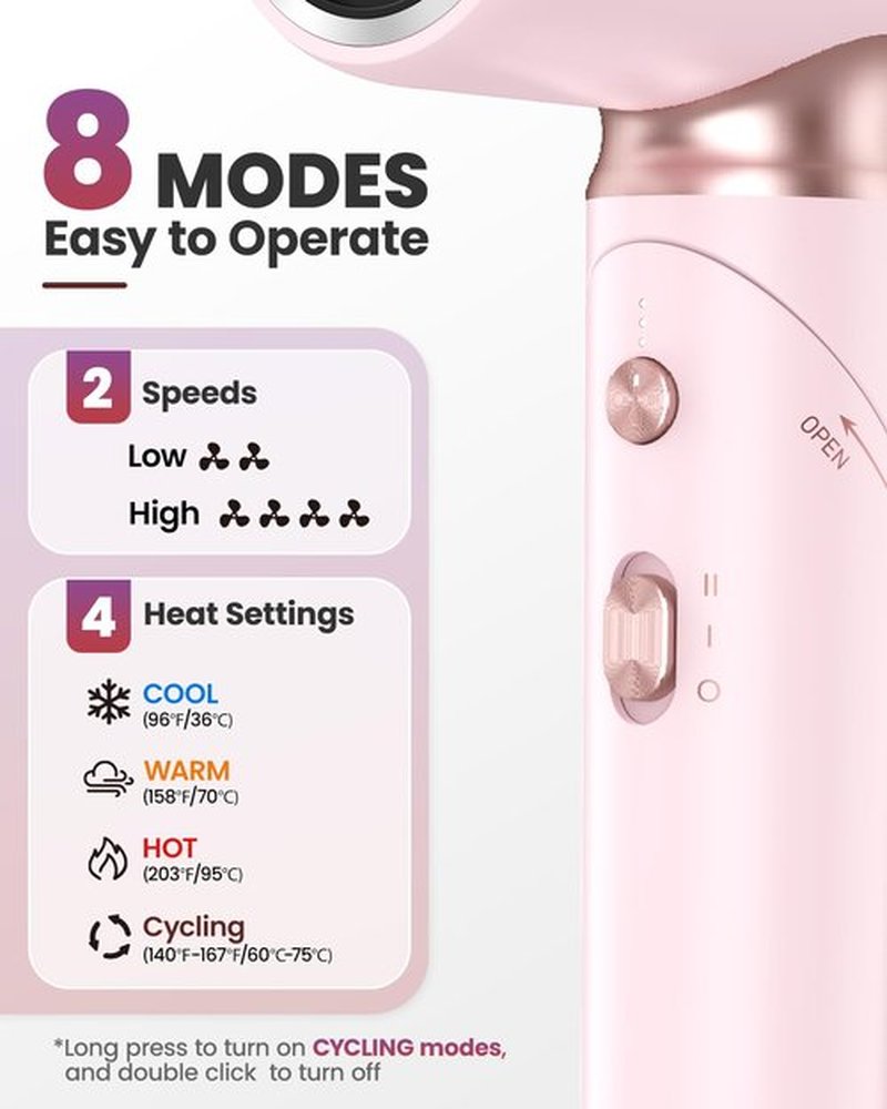 Travel Hair Dryer Dual Voltage for Europe Foldable, High Speed Ionic Blow Dryer Fast Drying,100-240V Portable Dryers with Magnetic Nozzles,1300W, Pink