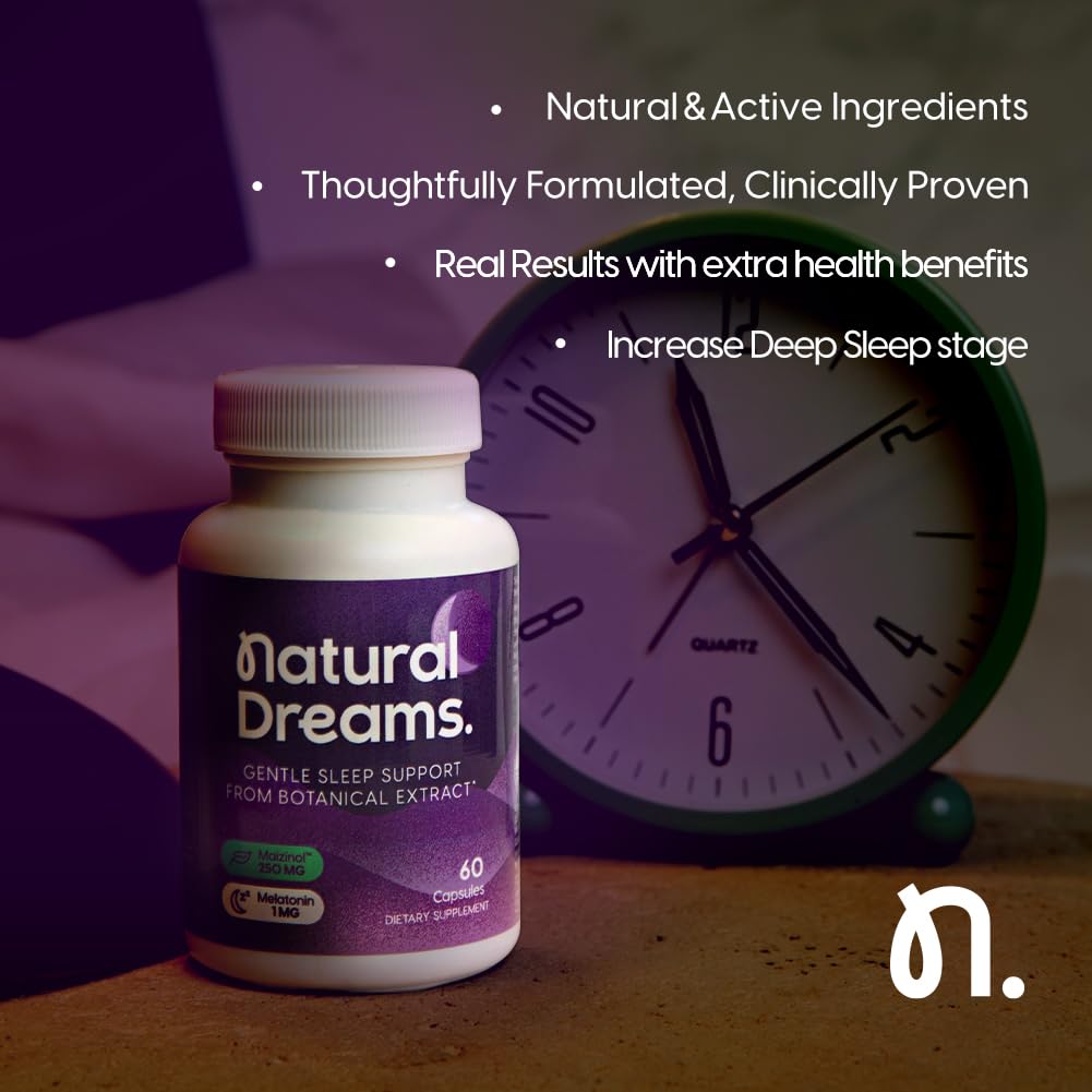 Univera Natural Dreams Melatonin Supplement, 1mg Melatonin Capsules for Restful Sleep, Sleep Support Supplement with Botanical Ingredients & Maizinol, Night time Sleep Aid, 60 Capsules (30 Day Supply)