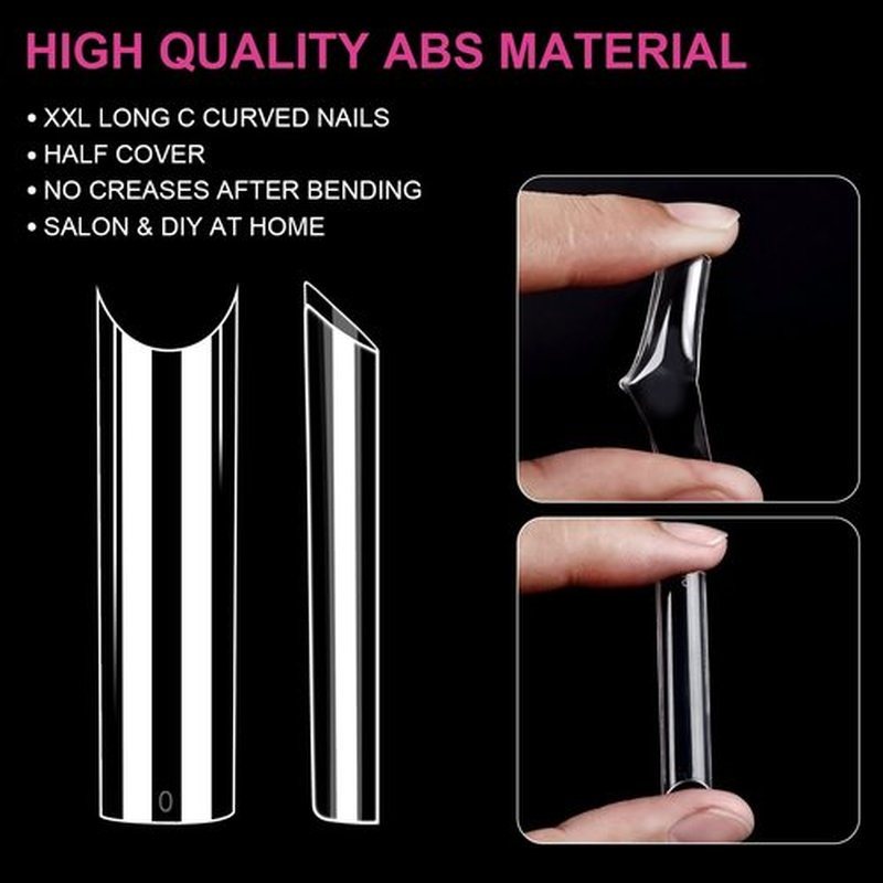 NXJ INFILILA Tapered Square Nail Tips 200PCS C Curve XXL Clear Half Cover False Nail Tips with Case for Nail Salon or Home DIY,10 Sizes