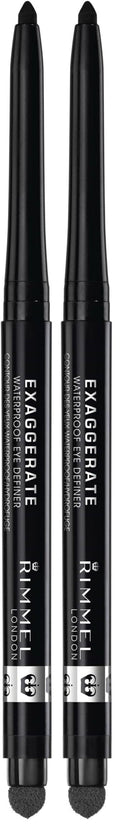 Rimmel London Exaggerate Waterproof Eye Definer Eyeliner,Highly Pigmented,Long-Wearing,Built-In Smudger,262,Blackest Black,0.01oz,(Pack of 2)