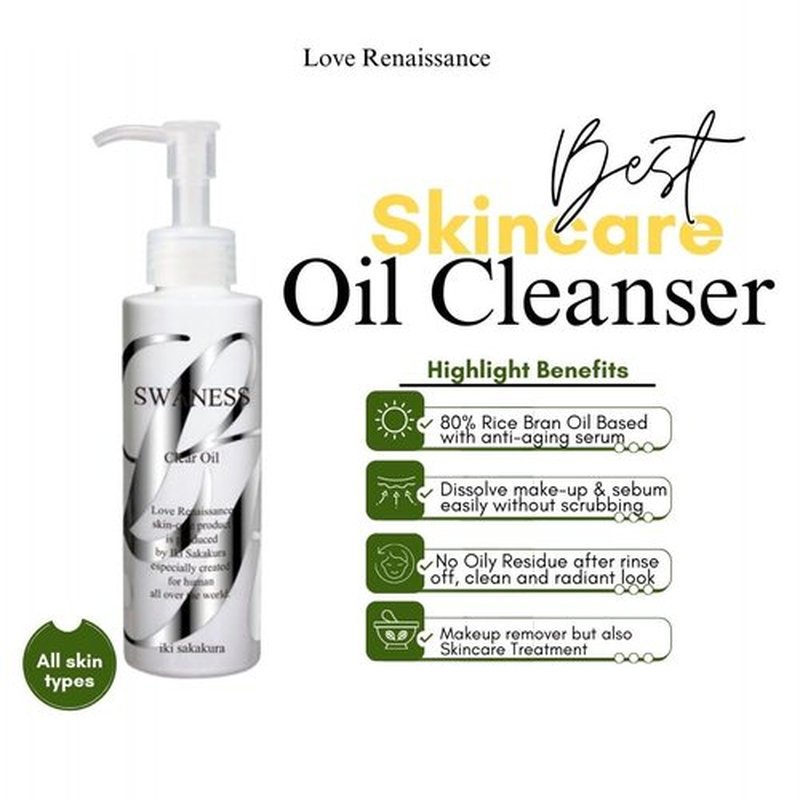 SWANESS Clear Oil Cleanser - Japanese Anti-Aging Makeup Remover with Rice Power for Radiant Skin