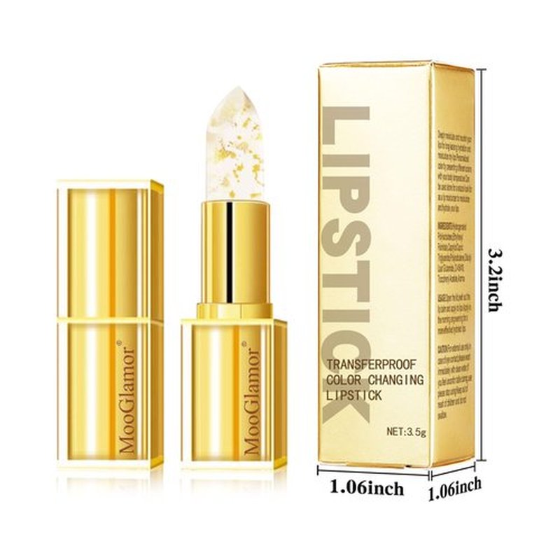 MooGlamor Clear Lipstick Color Changing Gold Foil Lipsticks with Transferproof and Retractable Pink Moisturizing Jelly Lip Stick for Women and Gift (1 Pcs)